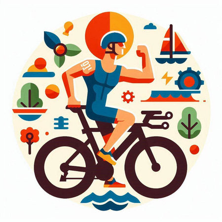 Cyclist riding a bike. Vector illustration in flat style.のイラスト素材