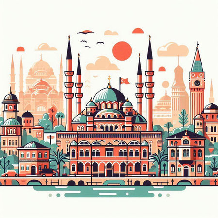 Sultanahmet mosque, Istanbul, Turkey. Vector illustration.のイラスト素材