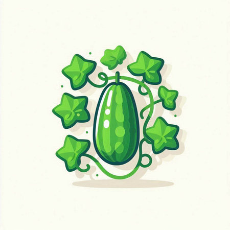 Cucumber with clover leaves vector illustration. Cucumber iconのイラスト素材
