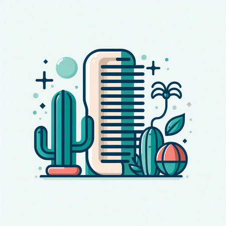 Vector illustration of modern flat line style icon set with cacti and succulentsのイラスト素材