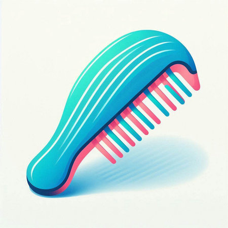 Illustration of a blue hair comb on a white background with shadowのイラスト素材