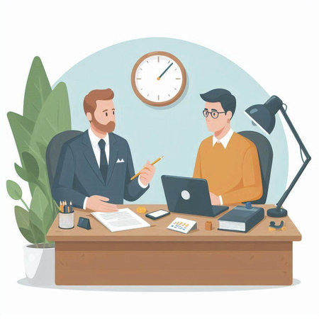 Businessman and businesswoman working in office. Vector illustration in cartoon styleのイラスト素材