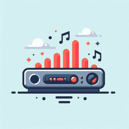 Flat design vector illustration concept of music player with sound waves.のイラスト素材
