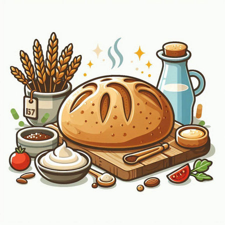 Illustration of bread and ingredients on white background. Vector illustration.のイラスト素材