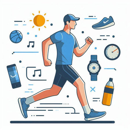 Running man. Sport and healthy lifestyle. Vector illustration in flat styleのイラスト素材