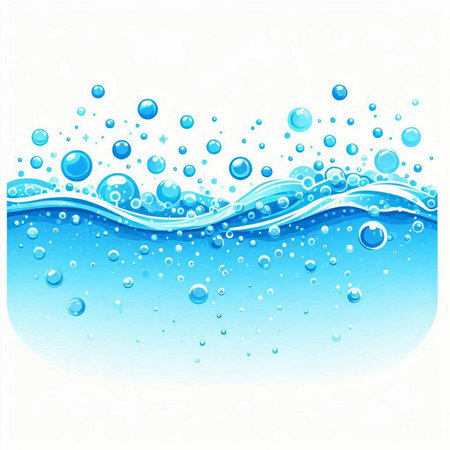 Blue water with bubbles on white background. Eps 10 vector file.のイラスト素材