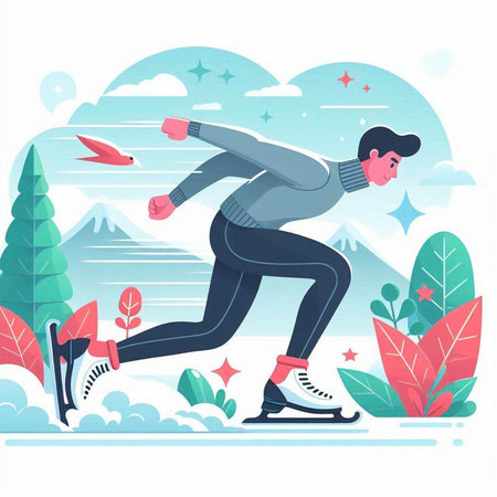 Winter sports. Man skating on ice. Vector illustration in flat styleのイラスト素材