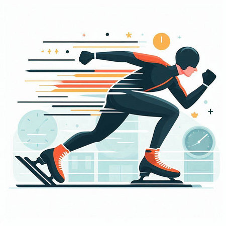 Speed skating sport vector illustration. Athlete running on the ice track.のイラスト素材