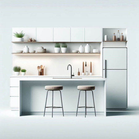 Kitchen interior with furniture and equipment. Vector illustration in flat styleのイラスト素材