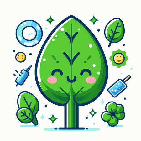 Cute cartoon green tree character with funny face, vector illustration.のイラスト素材