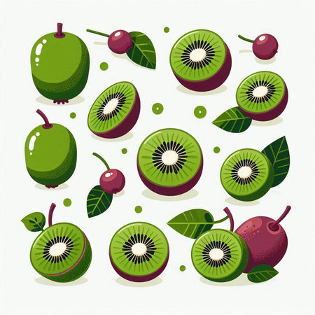 Kiwi fruit set. Vector illustration of kiwi fruits.のイラスト素材