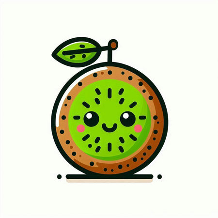 Cute kiwi fruit character vector illustration. Kawaii kiwi fruit icon.のイラスト素材