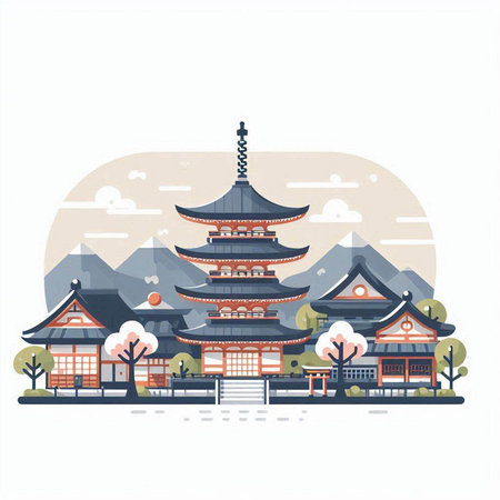 Vector illustration of japanese temple. Travel and tourism concept.のイラスト素材