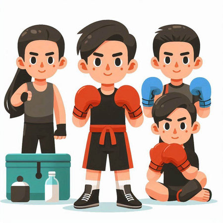 Cartoon vector illustration of a group of children with boxing gloves.のイラスト素材
