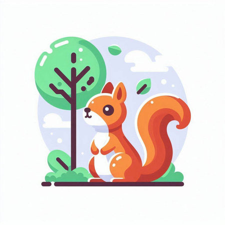 Cute squirrel in a park. Vector illustration in cartoon style.のイラスト素材