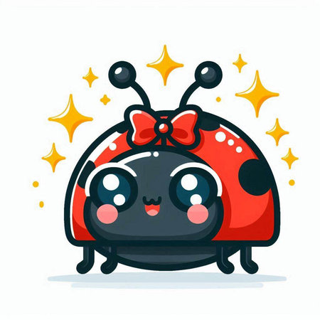 Cute cartoon ladybug with bow on her head. Vector illustration.のイラスト素材