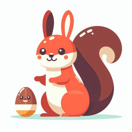 Cute squirrel with easter egg. Vector illustration in cartoon styleのイラスト素材