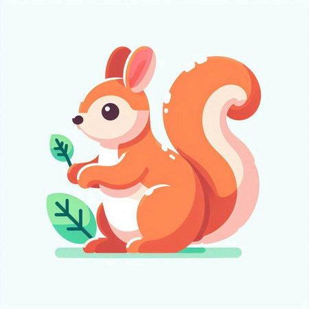 Cute squirrel with plant. Vector illustration in flat cartoon style.のイラスト素材