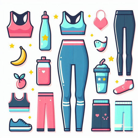 Fitness and healthy lifestyle icons set in flat style. Vector illustrationのイラスト素材