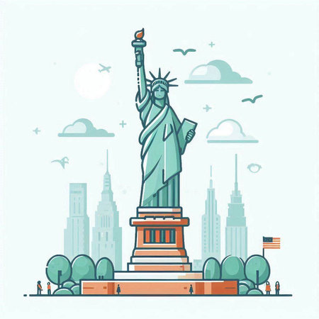 Statue of Liberty in New York City. Vector illustration in flat style.のイラスト素材