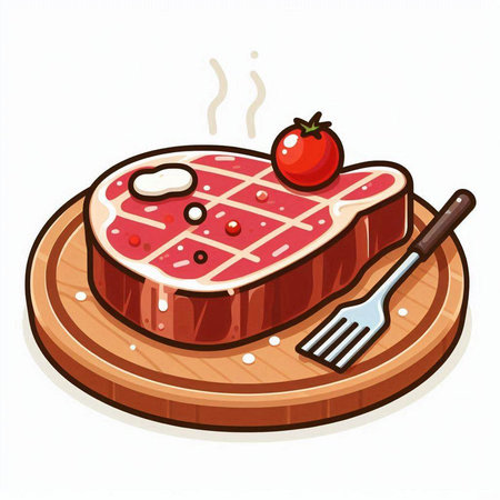 Steak with tomato sauce on a wooden board. Vector illustration.のイラスト素材
