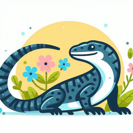 Cute crocodile and flower. Vector illustration in cartoon style.のイラスト素材