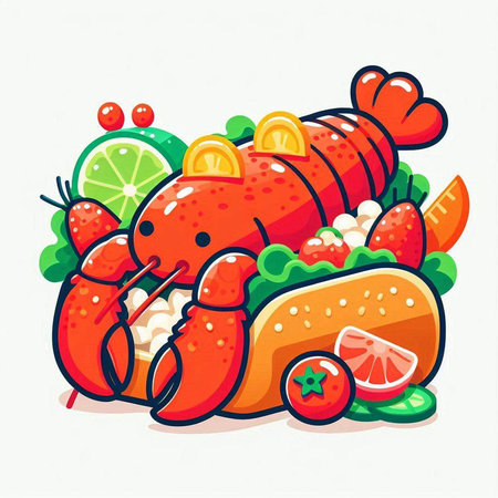 Lobster illustration. Vector illustration of a lobster with vegetables.のイラスト素材
