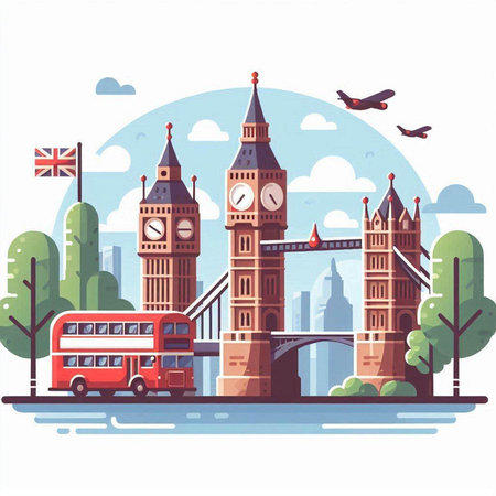 London, United Kingdom. Vector illustration in flat style. Travel and tourism.のイラスト素材