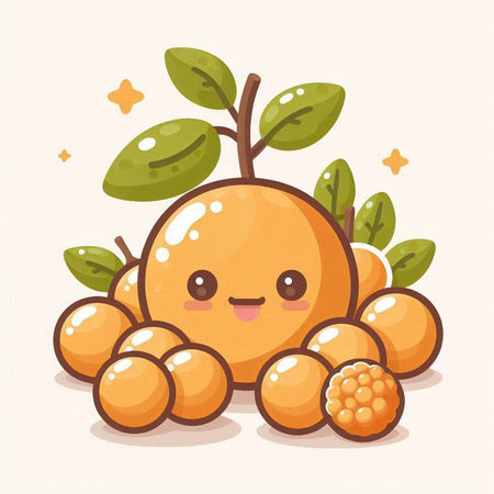 Cute kawaii tangerine fruit character vector illustration.のイラスト素材