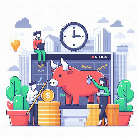 Time management concept in flat design. Vector illustration with people characters.のイラスト素材
