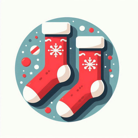 Christmas socks with snowflakes. Vector illustration in flat style.のイラスト素材