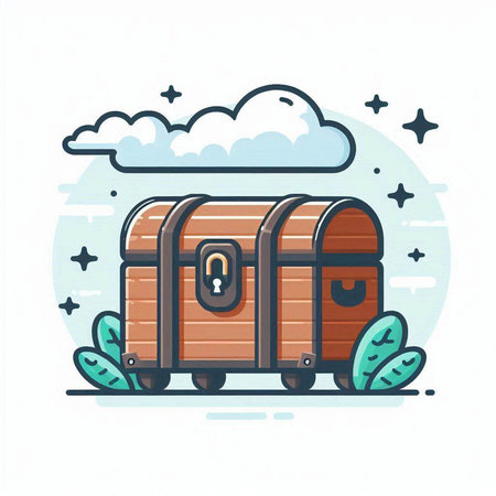 Treasure chest with closed lock. Vector illustration in flat style.のイラスト素材