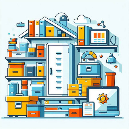Warehouse storage. Vector illustration in flat line style. Warehouse storage conceptのイラスト素材