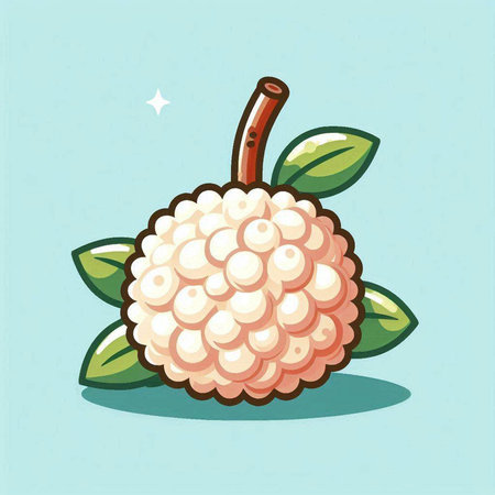 cute litchi fruit with leaves on blue background. vector illustrationのイラスト素材