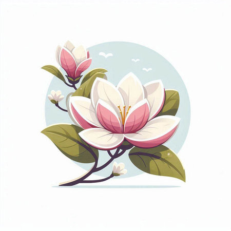 Beautiful magnolia flowers on a white background. Vector illustration.のイラスト素材