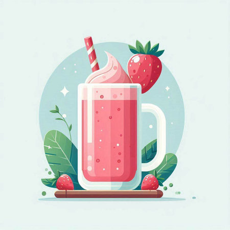 Strawberry milkshake in a glass. Vector illustration.のイラスト素材
