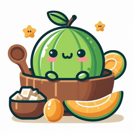 Cute watermelon character in a bowl. Vector illustration in cartoon style.のイラスト素材