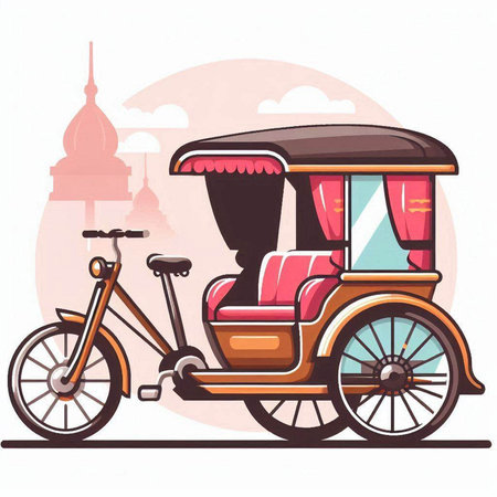 Rickshaw or tricycle in Bangkok, Thailand. Vector illustrationのイラスト素材