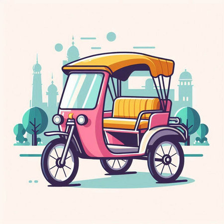 Tuk-tuk rickshaw in the city. Vector illustrationのイラスト素材