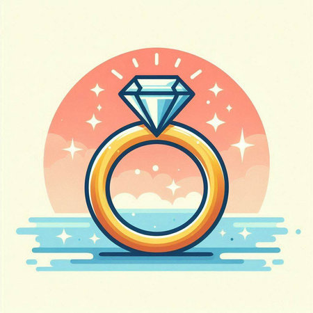 Wedding ring with diamond. Vector illustration in retro style.のイラスト素材