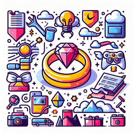 Vector line art icon set with jewelry and accessories. Design elements for web and mobile applications.のイラスト素材