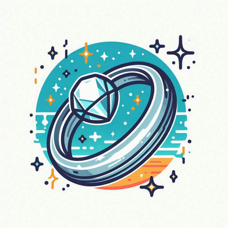 Wedding ring with diamond. Vector illustration in retro style.のイラスト素材