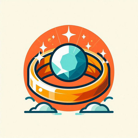 Jewelry ring with a diamond. Vector illustration in retro style.のイラスト素材