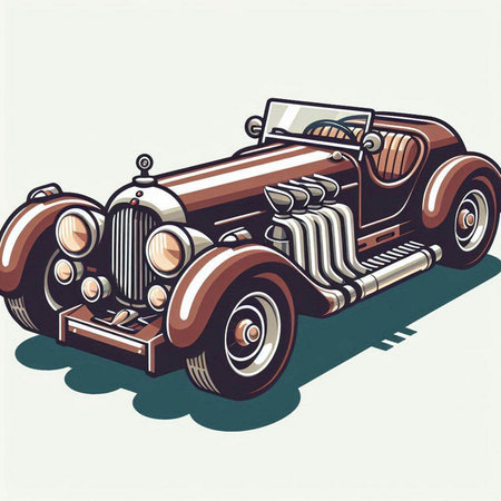 Vintage car. Hand drawn vector illustration. Isolated on white background.のイラスト素材