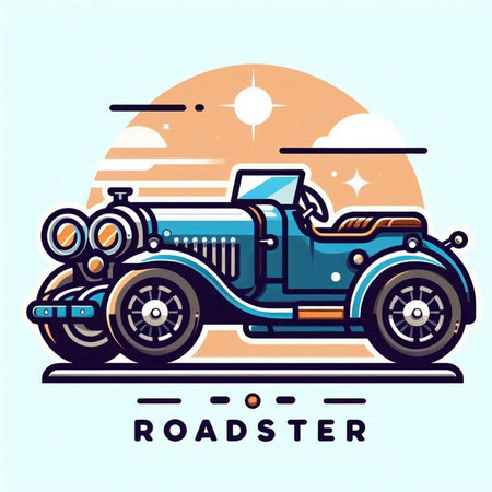 Vintage retro car. Vector illustration of a classic car on the road.のイラスト素材