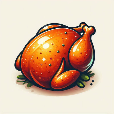 Illustration of a cartoon roasted turkey isolated on a white background.のイラスト素材