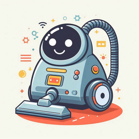 Cartoon robot vacuum cleaner. Vector illustration of a cute robot vacuum cleaner.のイラスト素材