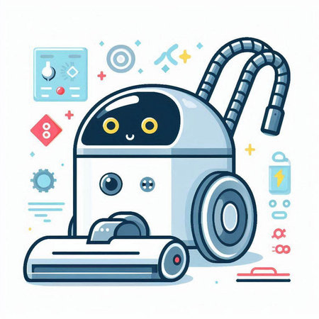Cute robot vacuum cleaner. Vector illustration in flat cartoon style.のイラスト素材