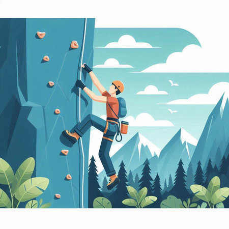 Climbing. A man climbs a rock. Vector illustration.のイラスト素材