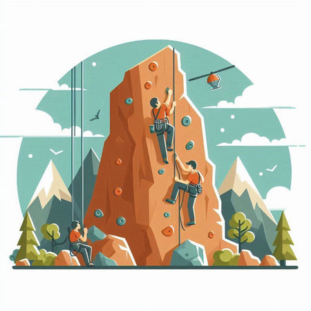 Climbing and mountaineering concept. Vector illustration in flat styleのイラスト素材